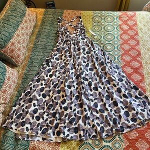 Susana Monaco Navy and Lavender Polka Dot Maxi Dress